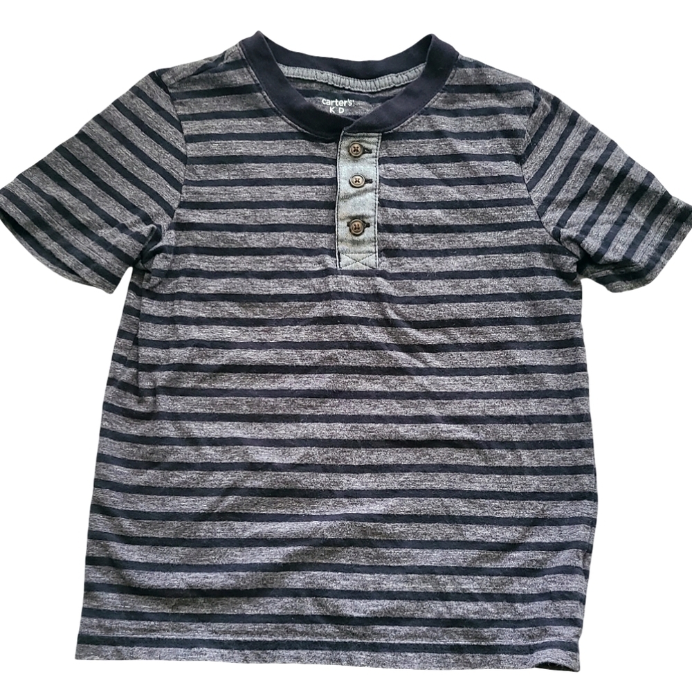 Carter's Boys 7 Black And Gray Striped Kids Shirt Buttons Back To School Preppy